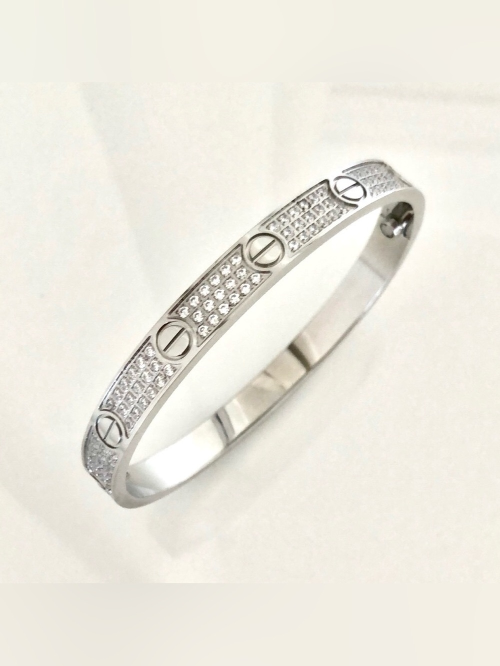 Pave Silver Screw Cuff Bangle Bracelet with Screwdriver